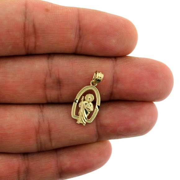 Real 10K Yellow Gold Diamond Cut Saint Jude Pendant - Picture 1 of 5